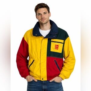 Vintage 90s Colorblock Ski Jacket Retro Windbreaker Streetwear Mens M